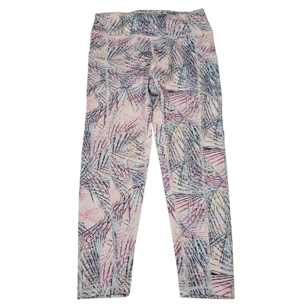 Pro Player Active Athletic Leggings Capri Womens M Pink Lines Pockets Stretch‎